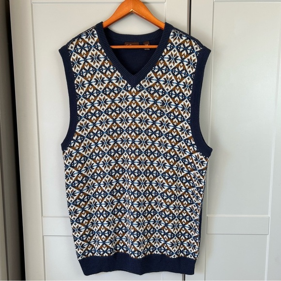 A. Tiziano Sweater Vest Mens 3XL Blue Wool Blend Geometric Pattern Snow Ski Gift - Picture 2 of 8